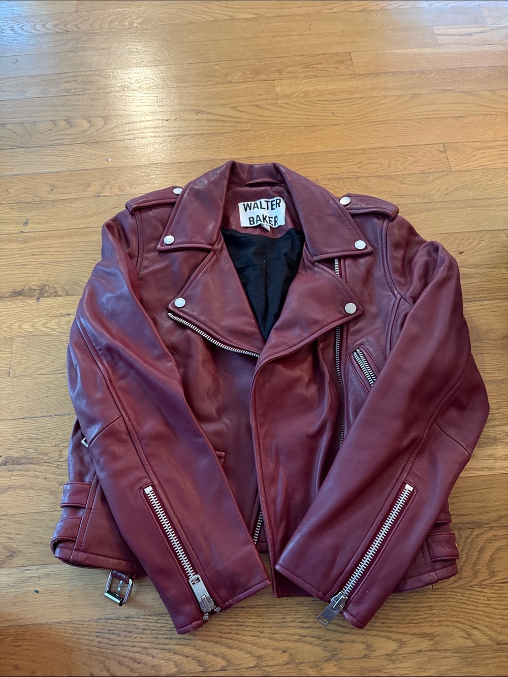 Walter Baker Deep Burgundy Leather Biker Jacket